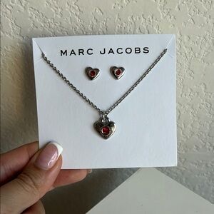 MARC JACOBS Silver Heart Jewelry Set with Red Accents